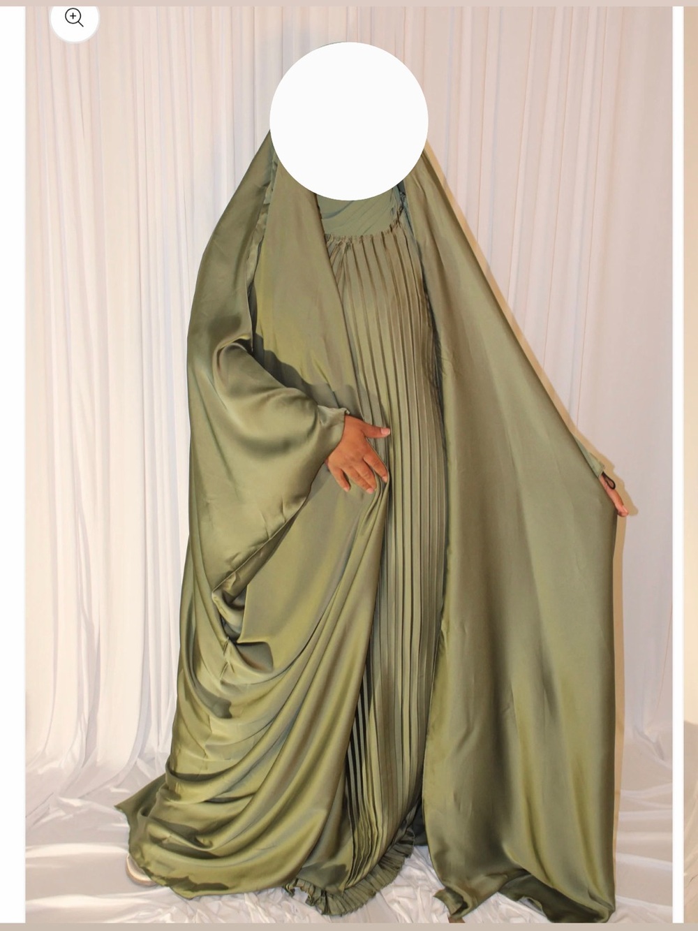 Satin Olive Green Full-Length Pleated Abaya